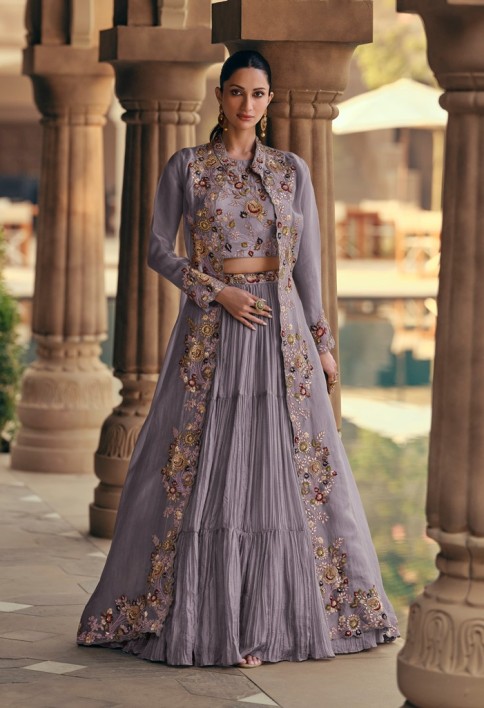 LAVENDER COLOUR LEHENGA WITH FANCY KOTI FRONT AND BACK EMBROIDERED